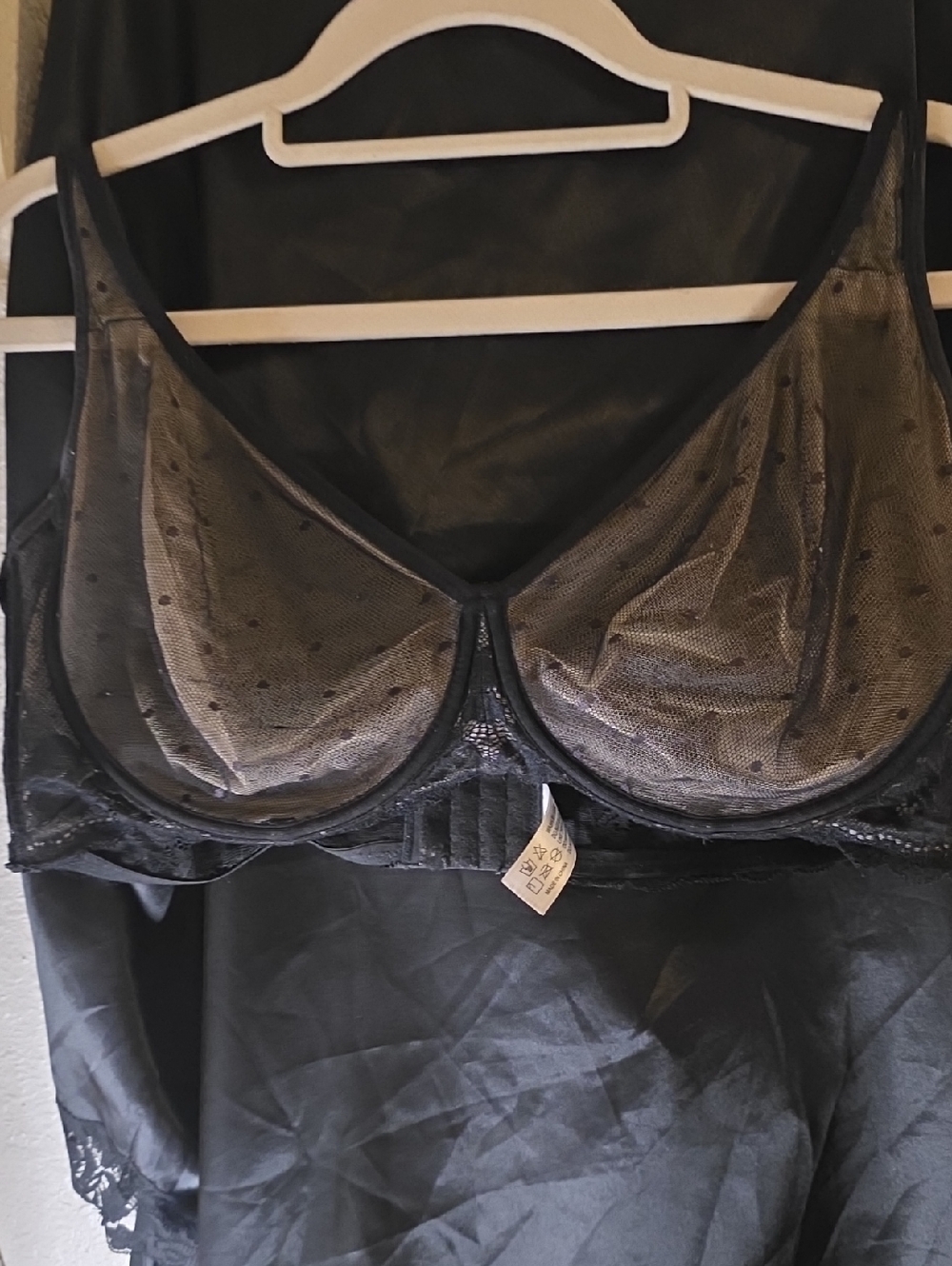 Sheer Black Dotted Mesh Underwire Bra